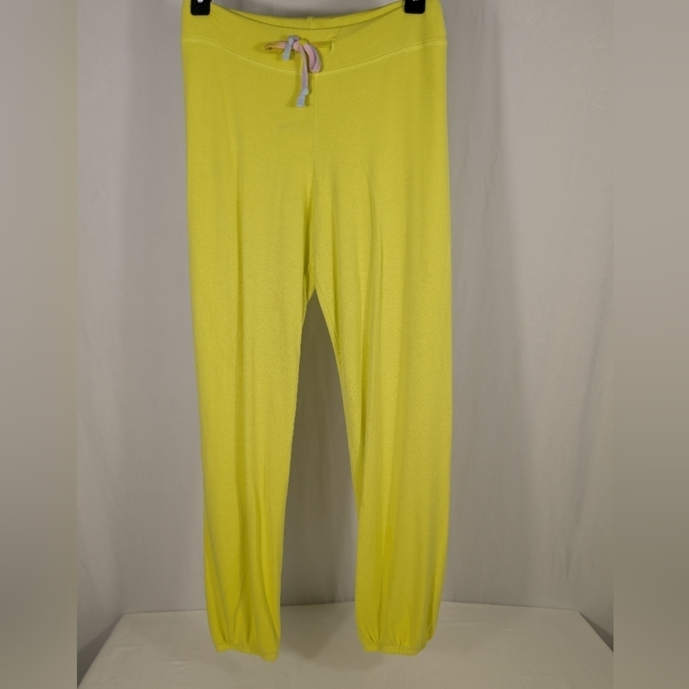 New Sundry Vibrant Yellow Sweat Pants with Ombre Pink & Blue Draw Sting Size 2